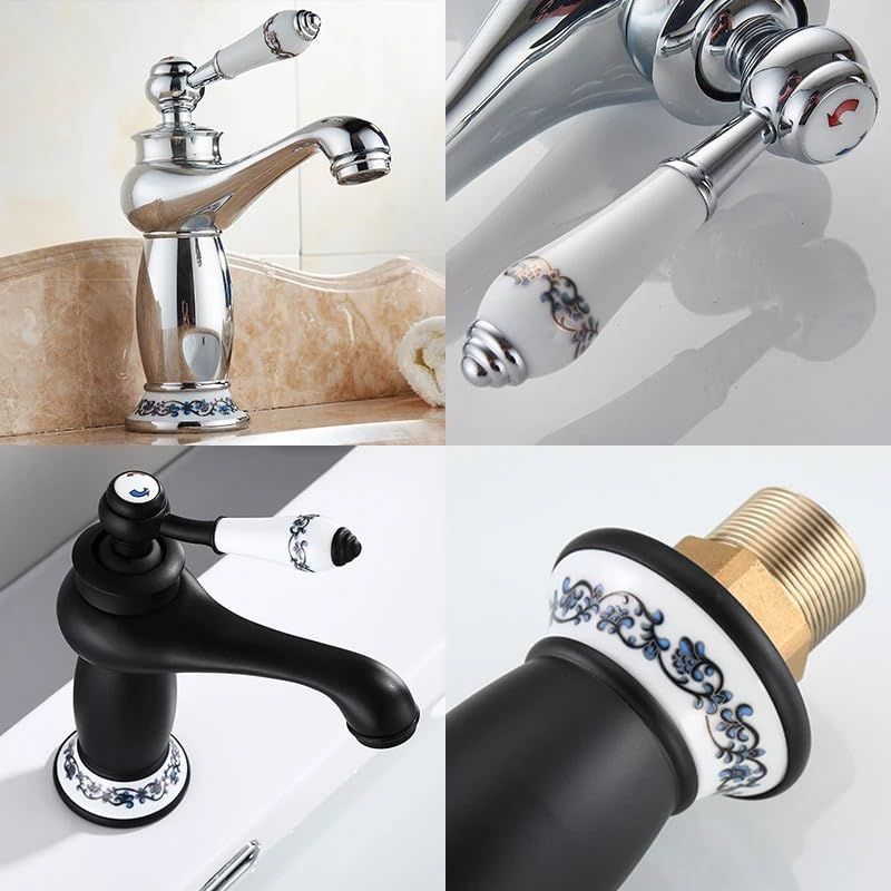 Antique Bronze Basin Faucet – Porcelain Handle, Single Lever Deck-Mounted Mixer Tap, Vintage Style Bathroom Sink Faucet for Elegant Home Décor - White - Size 19.5cm
