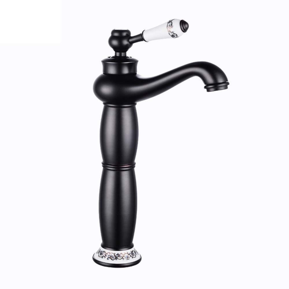 Copper Faucet for Bathroom Sink – Hot & Cold Water Mixer, Vintage Retro Style, Deck-Mounted Basin Tap for Home Washbasin - Black - Size 305mm