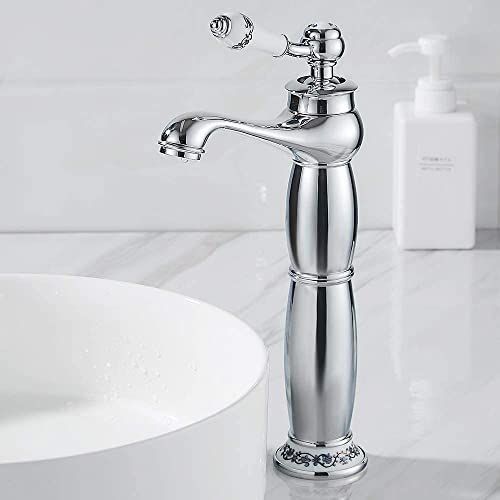 Copper Faucet for Bathroom Sink – Hot & Cold Water Mixer, Vintage Retro Style, Deck-Mounted Basin Tap for Home Washbasin - Black - Size 305mm
