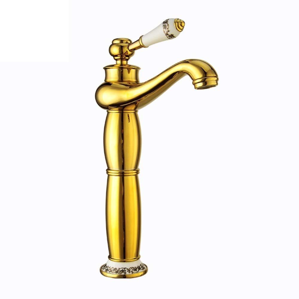 Copper Faucet for Bathroom Sink – Hot & Cold Water Mixer, Vintage Retro Style, Deck-Mounted Basin Tap for Home Washbasin - Gold - Size 305mm