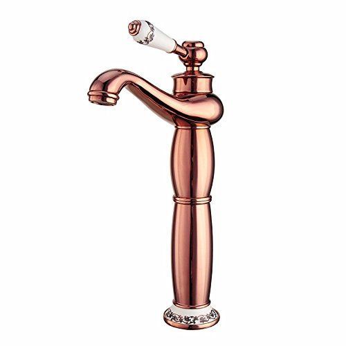 Copper Faucet for Bathroom Sink – Hot & Cold Water Mixer, Vintage Retro Style, Deck-Mounted Basin Tap for Home Washbasin - Rose gold - Size 305mm