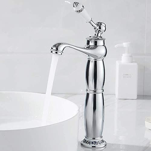 Copper Faucet for Bathroom Sink – Hot & Cold Water Mixer, Vintage Retro Style, Deck-Mounted Basin Tap for Home Washbasin - Rose gold - Size 305mm