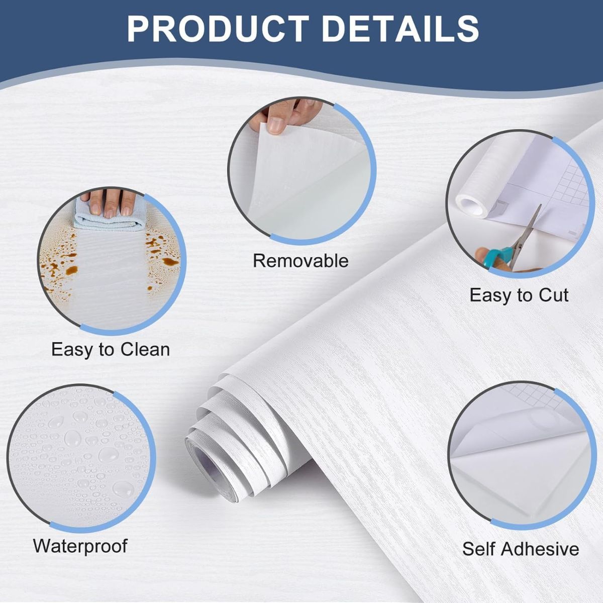 Matte White Contact Paper Wood Grain Peel and Stick Countertops Waterproof Counter Top Contact Paper Wood Wallpaper Brown Walnut Vinyl Wrap for Cabinets Desk Wallpaper Removable Veneer 15.8inx78.8in