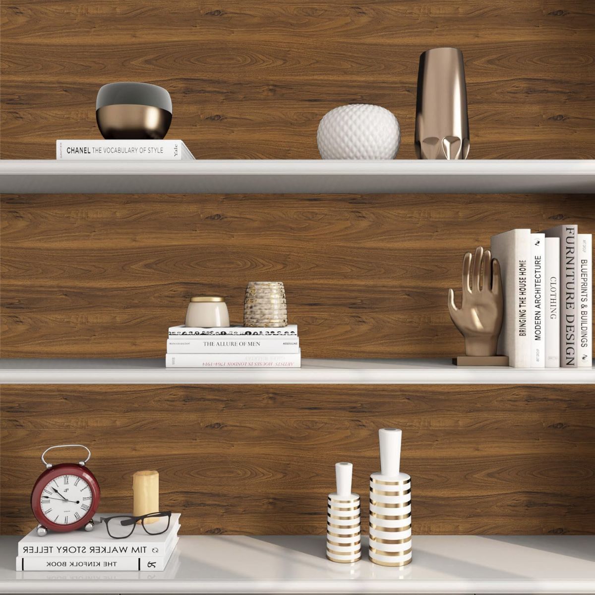 Walnut Brown Contact Paper Wood Grain Peel and Stick Countertops Waterproof Counter Top Contact Paper Wood Wallpaper Brown Walnut Vinyl Wrap for Cabinets Desk Wallpaper Removable Veneer 15.8inx78.8in