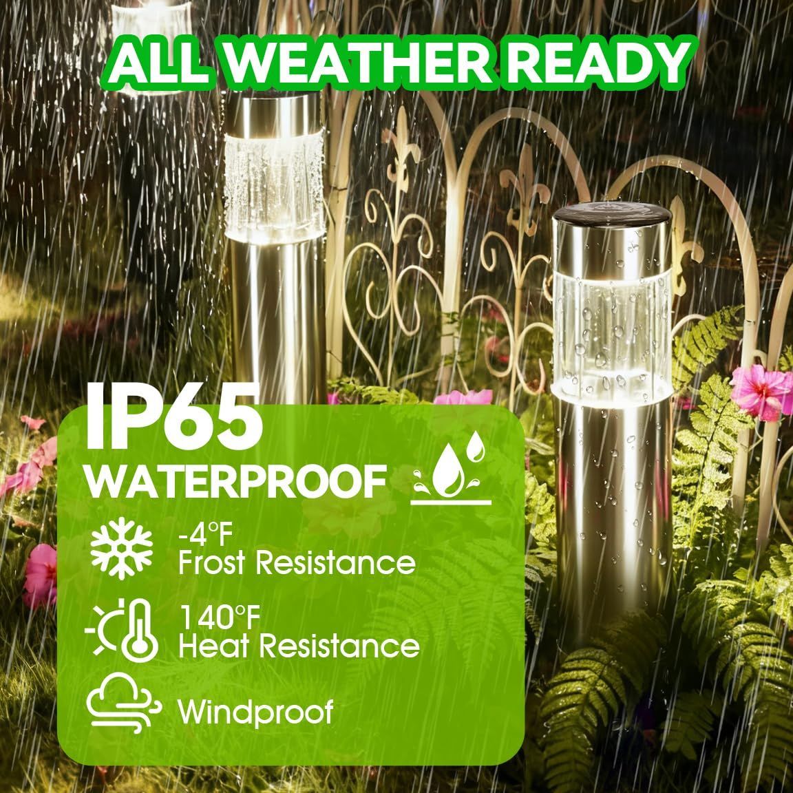 Solar Pathway Lights Outdoor, Stainless Steel Solar Garden Lights, Bright 35LM Warm White LED, Auto On/Off IP65 Waterproof Path Lights for Yard, Lawn, Walkway, Patio, Driveway - Silver - Size 1 Pack