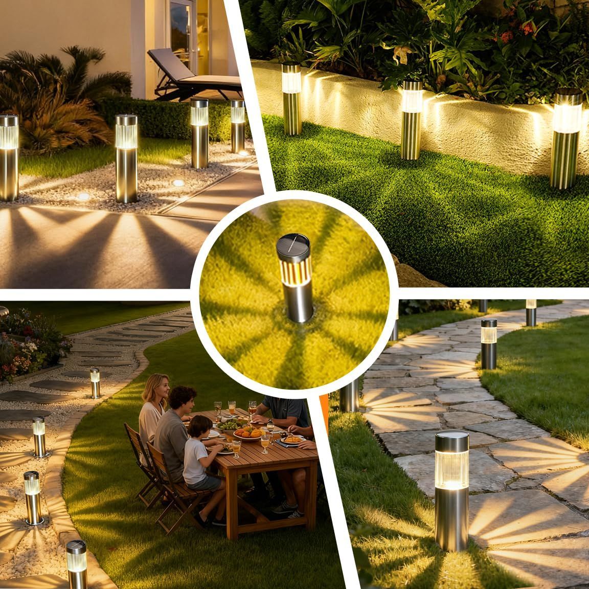 Solar Pathway Lights Outdoor, Stainless Steel Solar Garden Lights, Bright 35LM Warm White LED, Auto On/Off IP65 Waterproof Path Lights for Yard, Lawn, Walkway, Patio, Driveway - Silver - Size 1 Pack