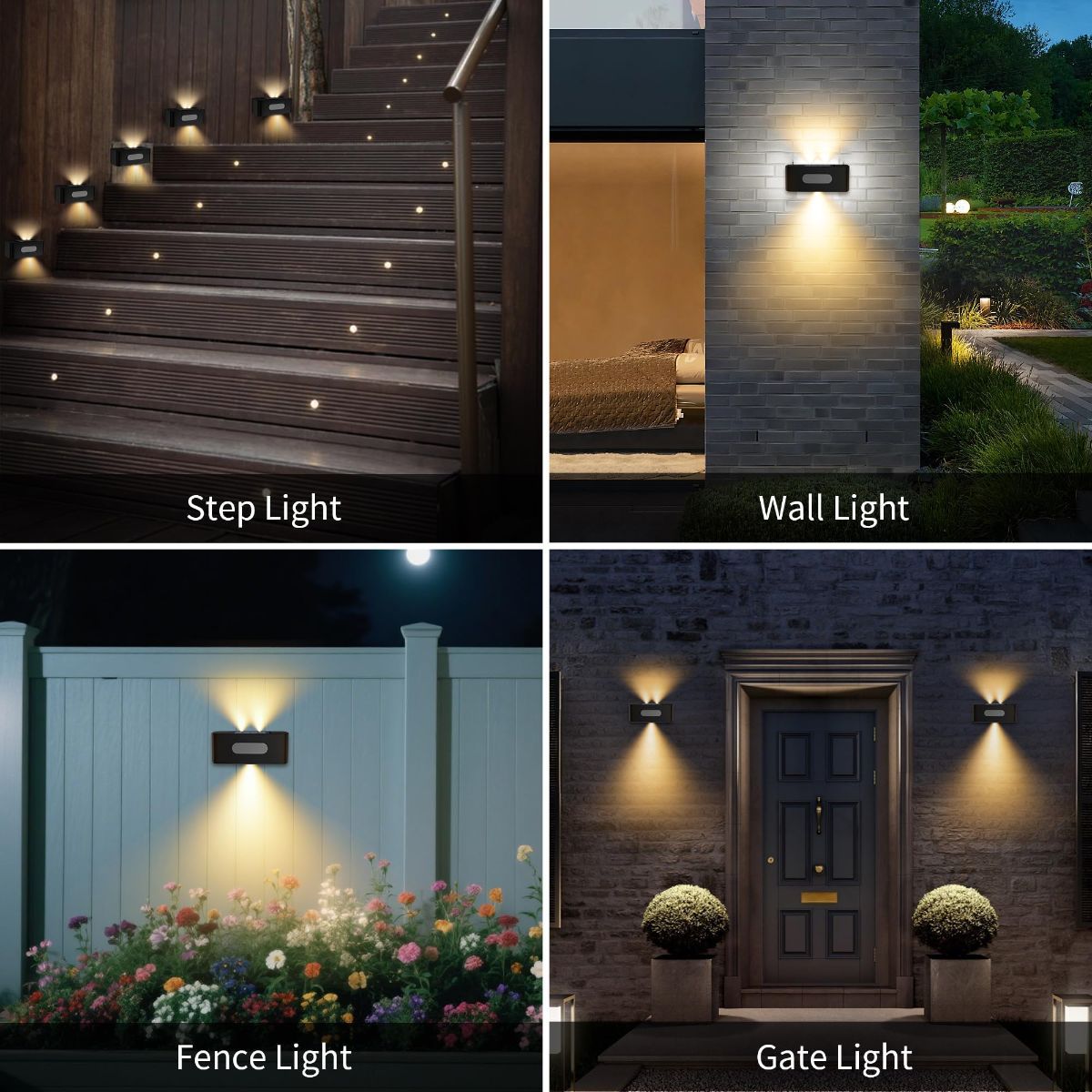Solar Fence Lights, Solar Wall Lights Waterproof Outdoor Up and Down Lighting for Outside, Garden, Walkway, Door, Porch, Deck - Warm White - Size 4 Pack