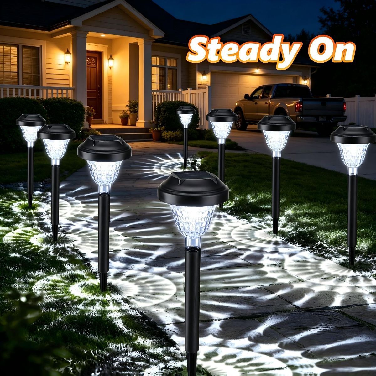 Solar Landscape Lights 4-Pack 10-LED Warm White Outdoor Lights Garden Lights - White - Size 13.4in