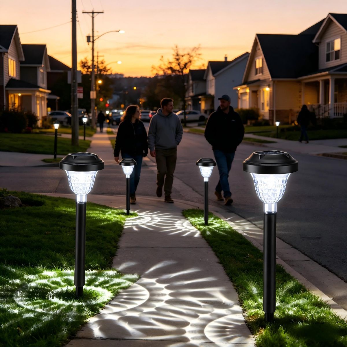 Solar Landscape Lights 4-Pack 10-LED Warm White Outdoor Lights Garden Lights - White - Size 13.4in