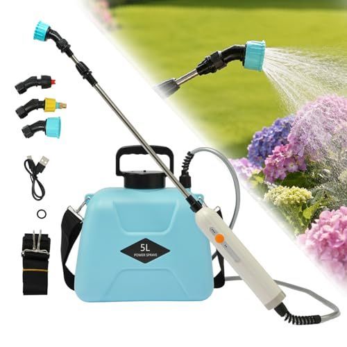 5L Electric Garden Sprayer with Telescopic Wand 3 Mist Nozzles, Shoulder Strap, Rechargeable Battery. Ideal for Yard, Lawn, and Garden Watering