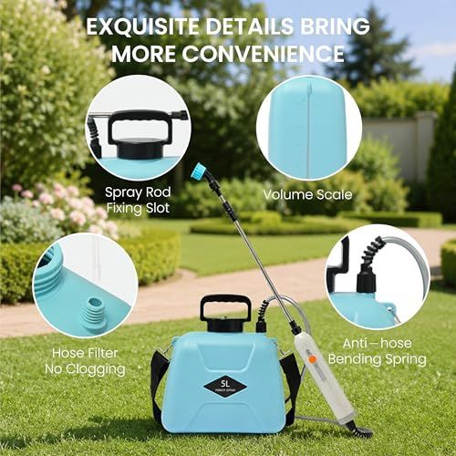 5L Electric Garden Sprayer with Telescopic Wand 3 Mist Nozzles, Shoulder Strap, Rechargeable Battery. Ideal for Yard, Lawn, and Garden Watering