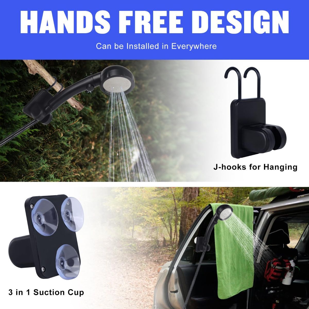Portable Shower for Camping, [Long-Lasting] 6000mAh Rechargeable Camping Shower with Intelligent LED Display, 4 Spray Modes, IPX7 Waterproof Outdoor Camp Pump for Hiking, Travel, Car, Pet - Gray - Size 4.64*2.64in