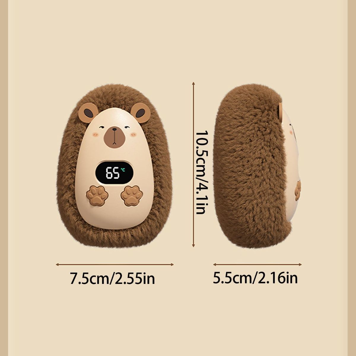 Rechargeable Hand Warmer Plush Animal Hand Warmer USB Hand Warmer 3-Setting - White - Size Fits Adult Hands