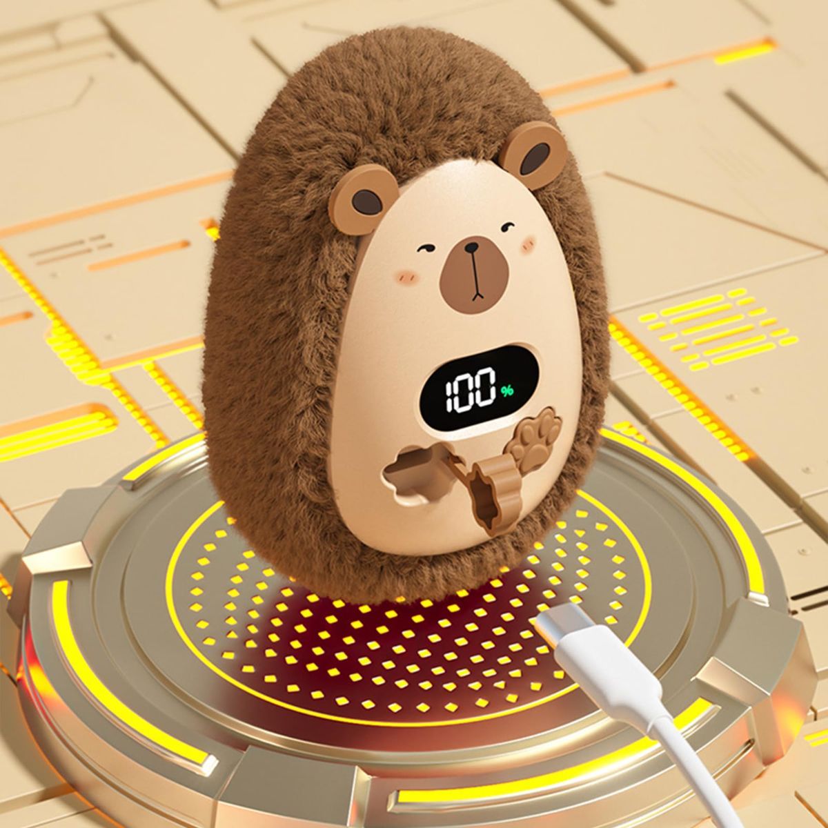 Rechargeable Hand Warmer Plush Animal Hand Warmer USB Hand Warmer 3-Setting - White - Size Fits Adult Hands