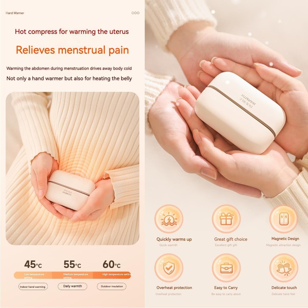 Magnetic Hand Warmers Rechargeable Hand Warmers 2-In-1 Hand Warmers Fast - Black - Size Fits Adult Hands