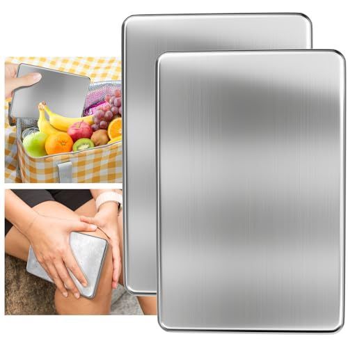 2PCS Small Ice Packs for Lunch Boxes Reusable Stainless Steel Ice Packs, No Water Needed, for Coolers, Camping, and Picnic Baskets Metal Bento Box Ice Packs Keep Food and Drinks Fresh and Cool