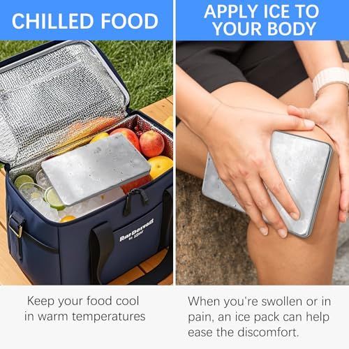 2PCS Small Ice Packs for Lunch Boxes Reusable Stainless Steel Ice Packs, No Water Needed, for Coolers, Camping, and Picnic Baskets Metal Bento Box Ice Packs Keep Food and Drinks Fresh and Cool