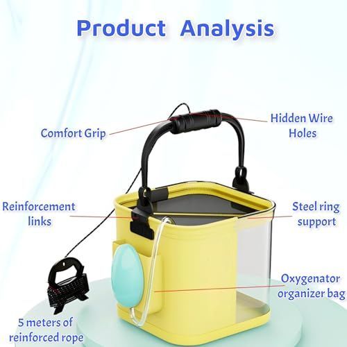 7.8*7.8*7.8in Foldable Fishing Bucket, Easy Water Hauling and Live Fish Bait, Portable Fishing Container for Camping, Fishing, Outdoors - Yellow