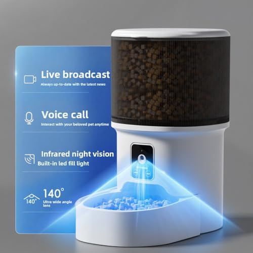 Smart Camera Pet Feeder with HD Camera, 4L Automatic Dog & Cat Food Dispenser with Wi-Fi, 2-Way Audio, Timer & Remote Control for Small/Medium Pets