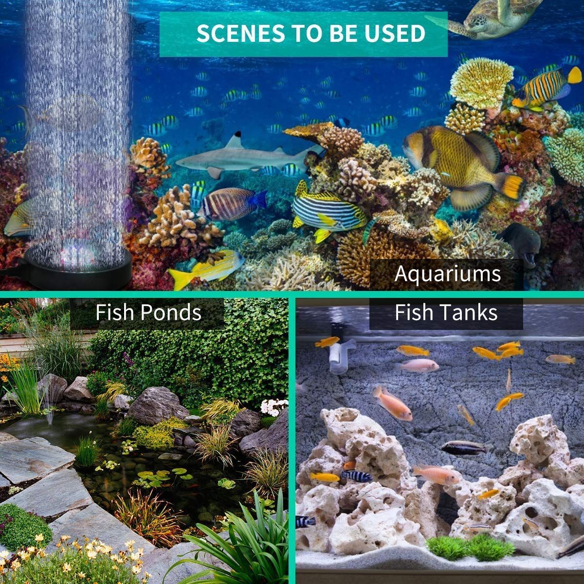 Aquarium Bubble Light LED Fish Tank Bubbler Light, Remote Controlled Aquariums Air Stone Disk Lamp with 16 Color Changing, 4 Lighting Effects for Tanks and Ponds