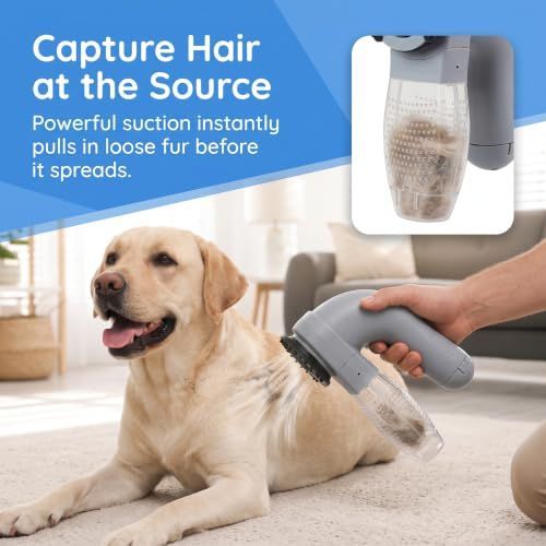 2-in-1 Pet Hair Vacuum Grooming Brush Dog Cat Deshedding Tool with Suction & Soft Rubber Massage Nubs for Home Cleaning & Pet Care Powered by Dry Cells (Batteries Not Included)