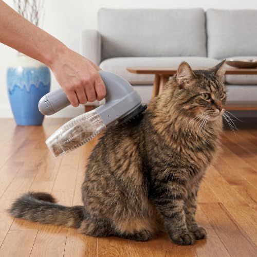 2-in-1 Pet Hair Vacuum Grooming Brush Dog Cat Deshedding Tool with Suction & Soft Rubber Massage Nubs for Home Cleaning & Pet Care Powered by Dry Cells (Batteries Not Included)