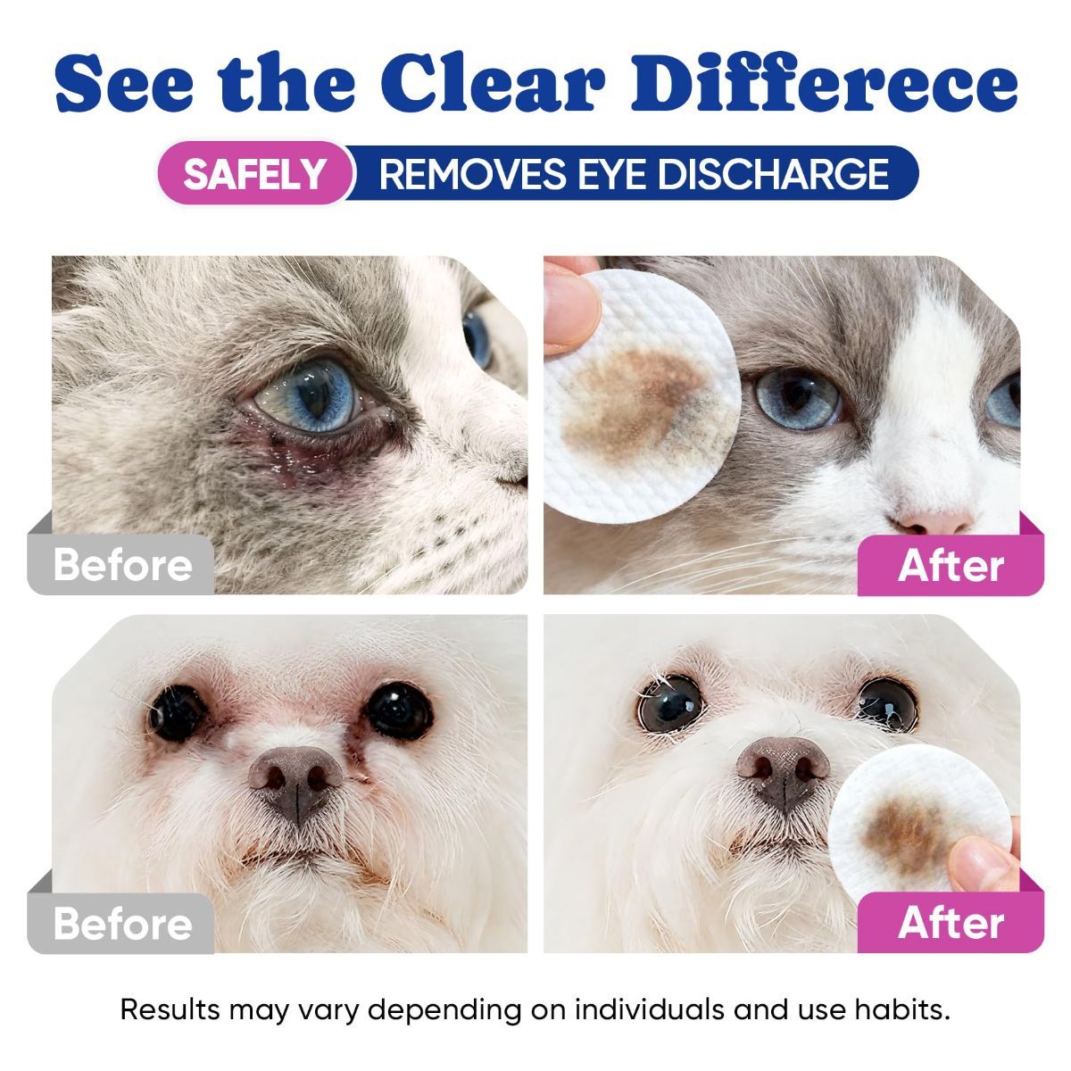 Dog Eye Wipes, Tear Stain Remover for All Dogs & Cats – Hypoallergenic & Deodorizing Eye Wipes for Dogs, Pet Eye Cleaner Wipes with Enzymes for Discharge, Crust, Mucus & Debris, Coconut (100 Ct)