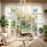 Hanging Cat Bed, Hanging Cat Hammock, Hand-Woven Swing with Soft Cushion & Pom-pom for Indoor Outdoor, White