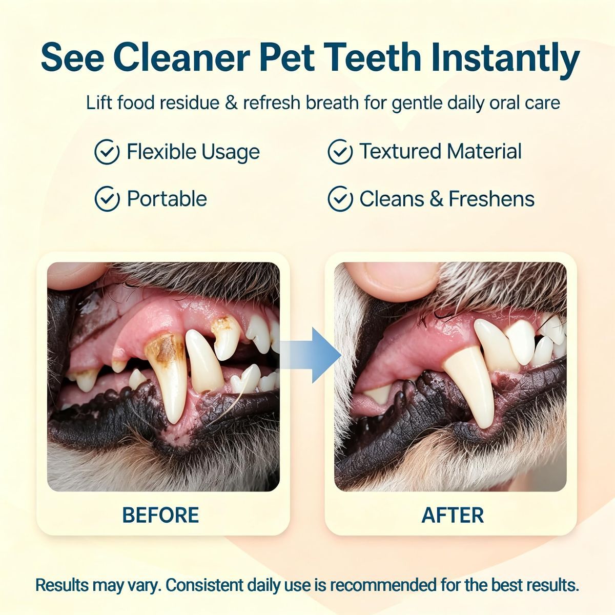 Pet Teeth Cleaning Finger Wipes for Dogs & Cats, Gentle Daily Oral Care Dental Wipes Helps Reduce Plaque Tartar & Freshens Breath, Dog Toothbrush Alternative for Puppies, Kittens & All Breeds,50 Count