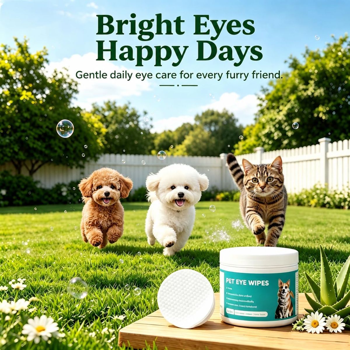 Eye Wipes for Dogs & Cats, Pet Eye Cleaner Wipes for Tear Stains Discharge, Hypoallergenic with Aloe Vera and Vitamin E, Gently Removes Eye Debris, Mucus, Crust, for Daily Use, 100 Count