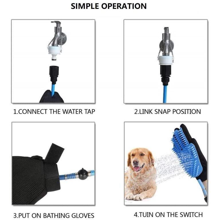 Dog Washing Hose Attachment, Dog Bath Brush Gloves with 66 Inch Hose Dog Shower Attachment with Massage & Deshedding Function, Universal Faucet Adapter for Indoor Outdoor Pet Bathing Grooming