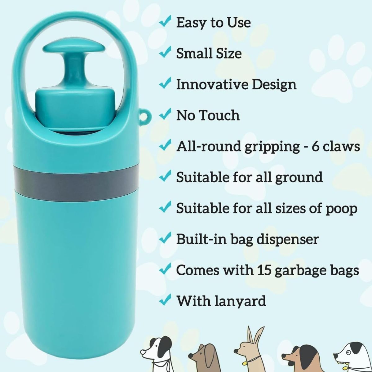 Portable 2 in 1 Dog Waste Pick Up Claws, Hand Held Pet Waste Picker, Six Claws Portable Dog Poop Scooper with 15PCS Bag Attachment and Leak-Proof Waste Storage Container, Pet Lovers - Orange - Size Pooper scooper