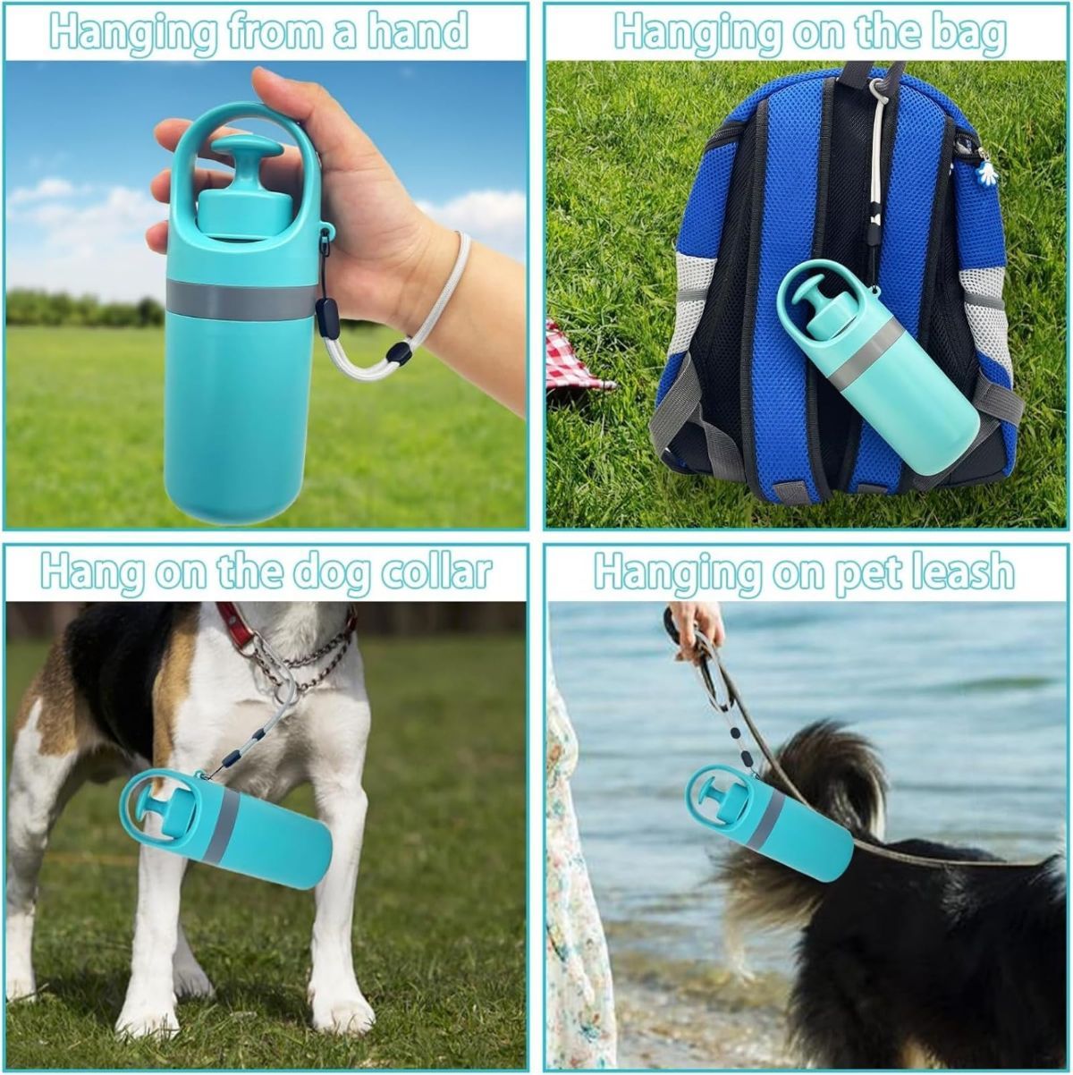 Portable 2 in 1 Dog Waste Pick Up Claws, Hand Held Pet Waste Picker, Six Claws Portable Dog Poop Scooper with 15PCS Bag Attachment and Leak-Proof Waste Storage Container, Pet Lovers - Blue - Size Pooper scooper