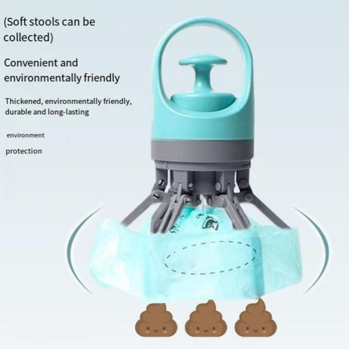Portable 2 in 1 Dog Waste Pick Up Claws, Hand Held Pet Waste Picker, Six Claws Portable Dog Poop Scooper with 15PCS Bag Attachment and Leak-Proof Waste Storage Container, Pet Lovers - Blue - Size Pooper scooper