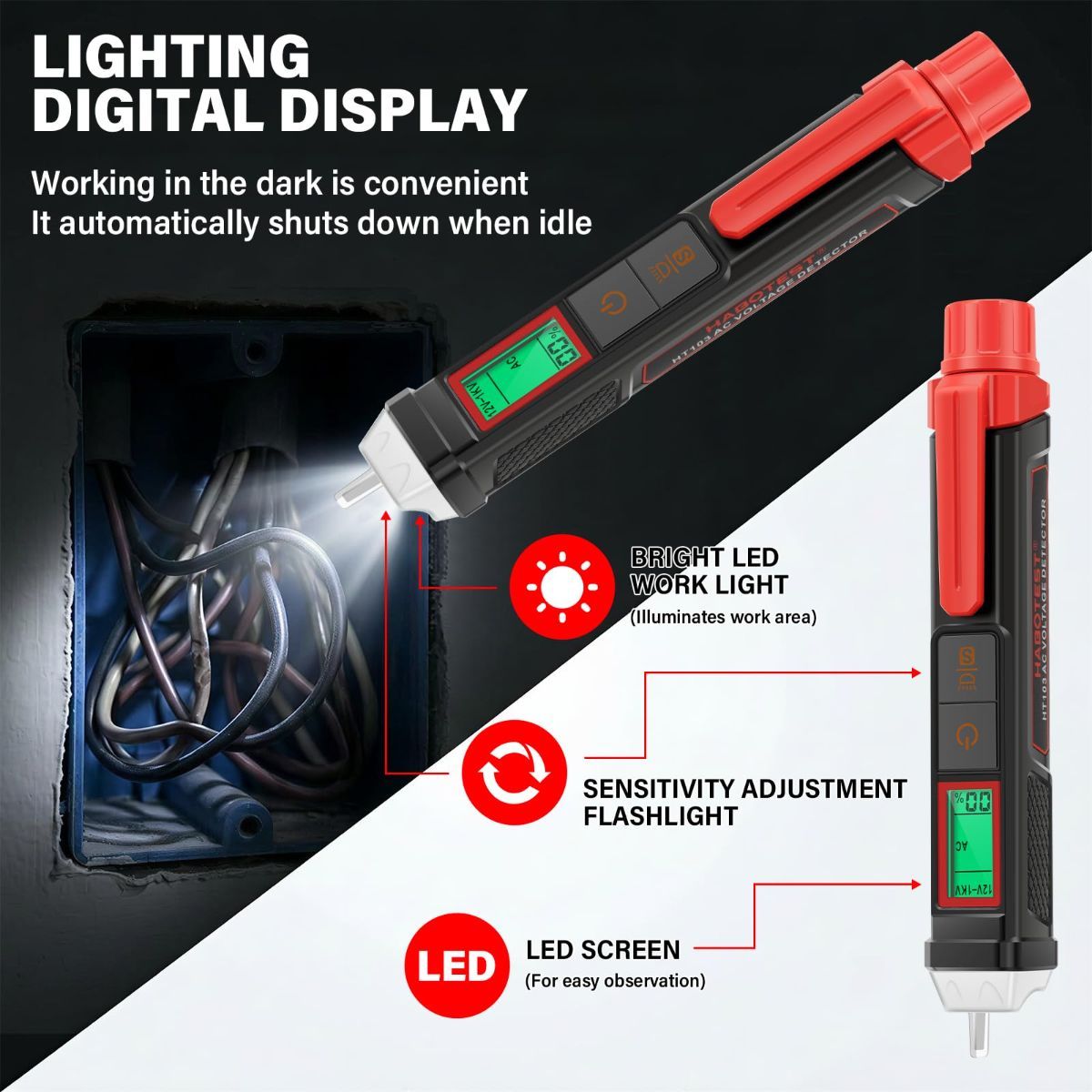 Non Contact Voltage Tester Pen, 12V-1000V Dual Range AC Circuit Tool, IP66 Waterproof Electrical Wire Detector with LCD Display, Buzzer Alarm, LED Flashlight & Breakpoint Finder