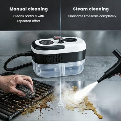 Handheld Steam Cleaner with 1500ML Tank Steamer for Kitchen & Bathroom 1.5L water tank Dual steam hoses 6-speed adjustable spray gun Independent spray gun