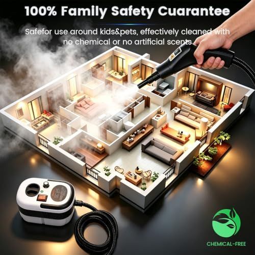Handheld Steam Cleaner with 1500ML Tank Steamer for Kitchen & Bathroom 1.5L water tank Dual steam hoses 6-speed adjustable spray gun Independent spray gun