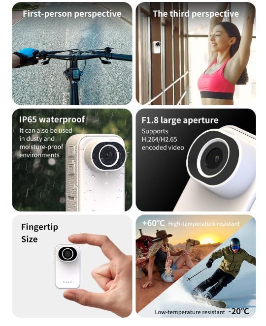 2K Mini Action Camera, Thumb Wearable Vlogging Camera with Hands-Free POV Recording, Portable Helmet Cam for Cycling Motorcycle Outdoor - White - Size Without memory card
