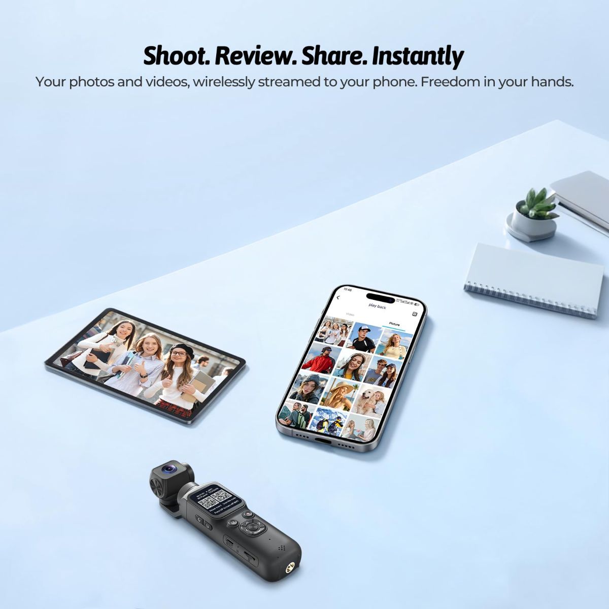 4K Vlogging Camera with 330° Gimbal Lens & 75MP Photo, WiFi Pocket Camera Compact Vlog Camera for Beginners, 330 Degree Rotating Lens, Content Creator Kit with Tripod & 16GB Card - Black - Size 158mm