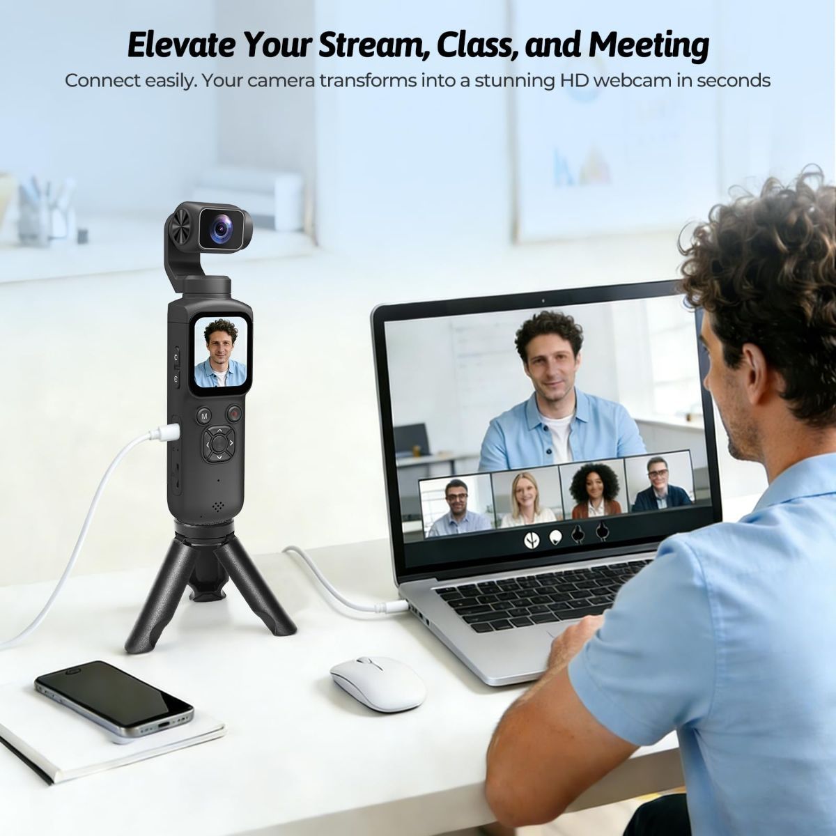 4K Vlogging Camera with 330° Gimbal Lens & 75MP Photo, WiFi Pocket Camera Compact Vlog Camera for Beginners, 330 Degree Rotating Lens, Content Creator Kit with Tripod & 16GB Card - Black - Size 158mm