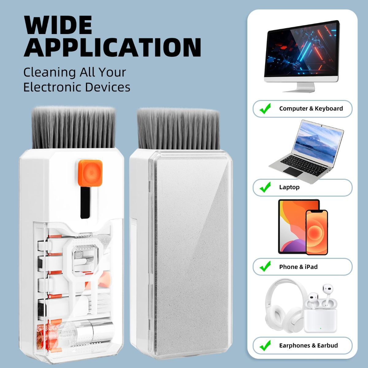 Keyboard Cleaner & Laptop Cleaning Kit, All-in-1 for Computer PC Electronics Deep Cleaning Reusable Brush Tool, Screen-Safe Spray, for iPhone iPad Macbook Airpod Camera, Gaming Accessories