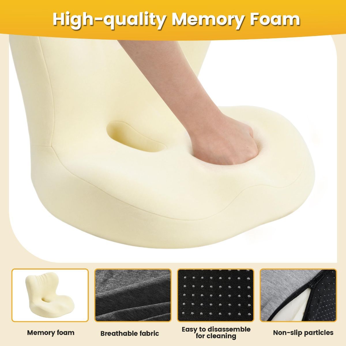 Memory Foam Seat Cushion for Office Chair - Sciatica Pain Relief Coccyx Cushion for Tailbone Pain - Orthopedic Gel Seat Cushion for Car & Desk - Non-Slip Bottom with Breathable Cover - Light Gray - Size 38cm*38.5cm*33cm
