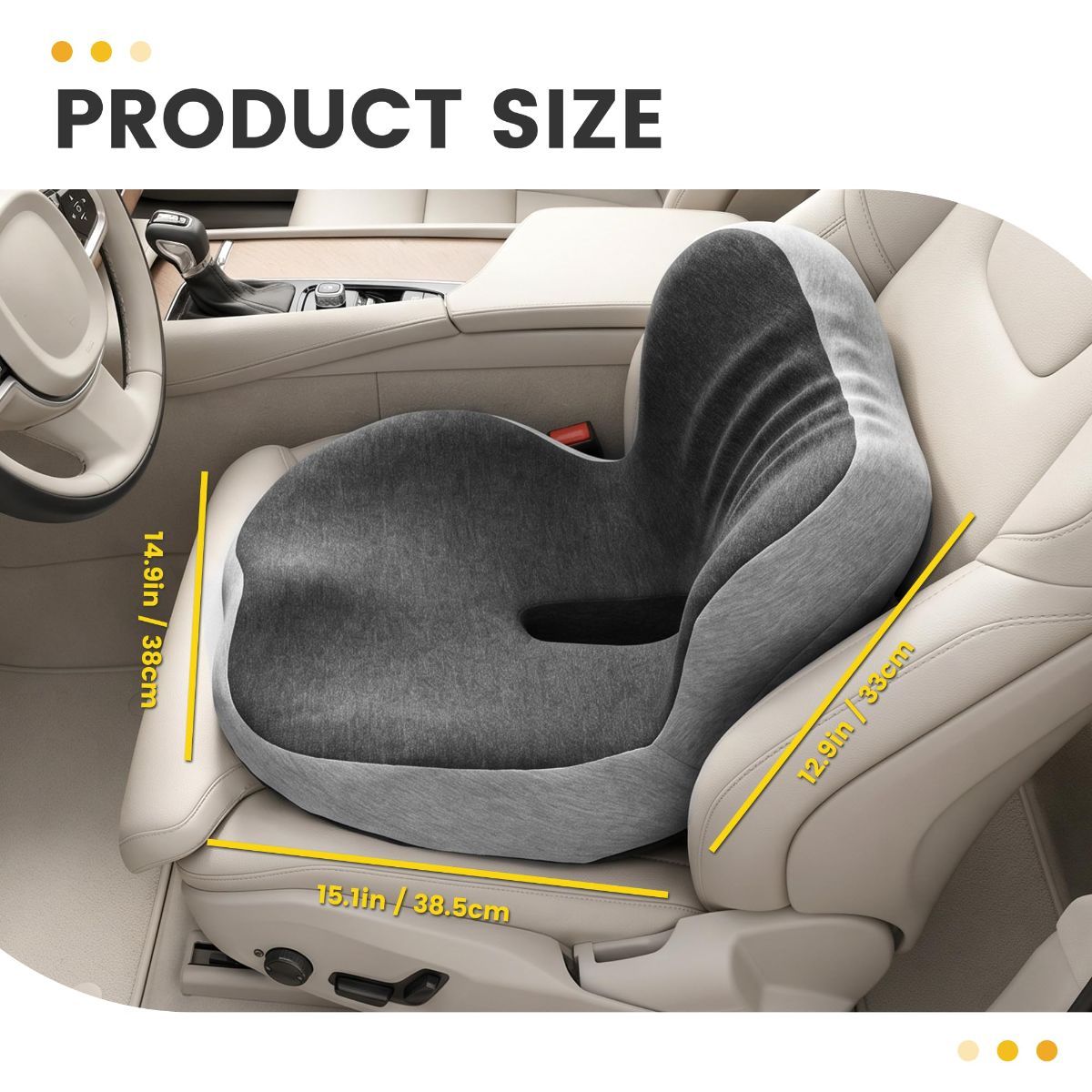 Memory Foam Seat Cushion for Office Chair - Sciatica Pain Relief Coccyx Cushion for Tailbone Pain - Orthopedic Gel Seat Cushion for Car & Desk - Non-Slip Bottom with Breathable Cover - Light Gray - Size 38cm*38.5cm*33cm