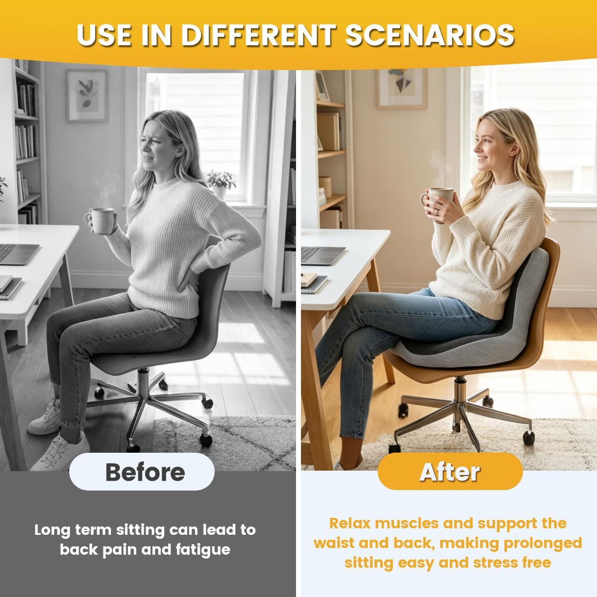 Memory Foam Seat Cushion for Office Chair - Sciatica Pain Relief Coccyx Cushion for Tailbone Pain - Orthopedic Gel Seat Cushion for Car & Desk - Non-Slip Bottom with Breathable Cover - Light Gray - Size 38cm*38.5cm*33cm