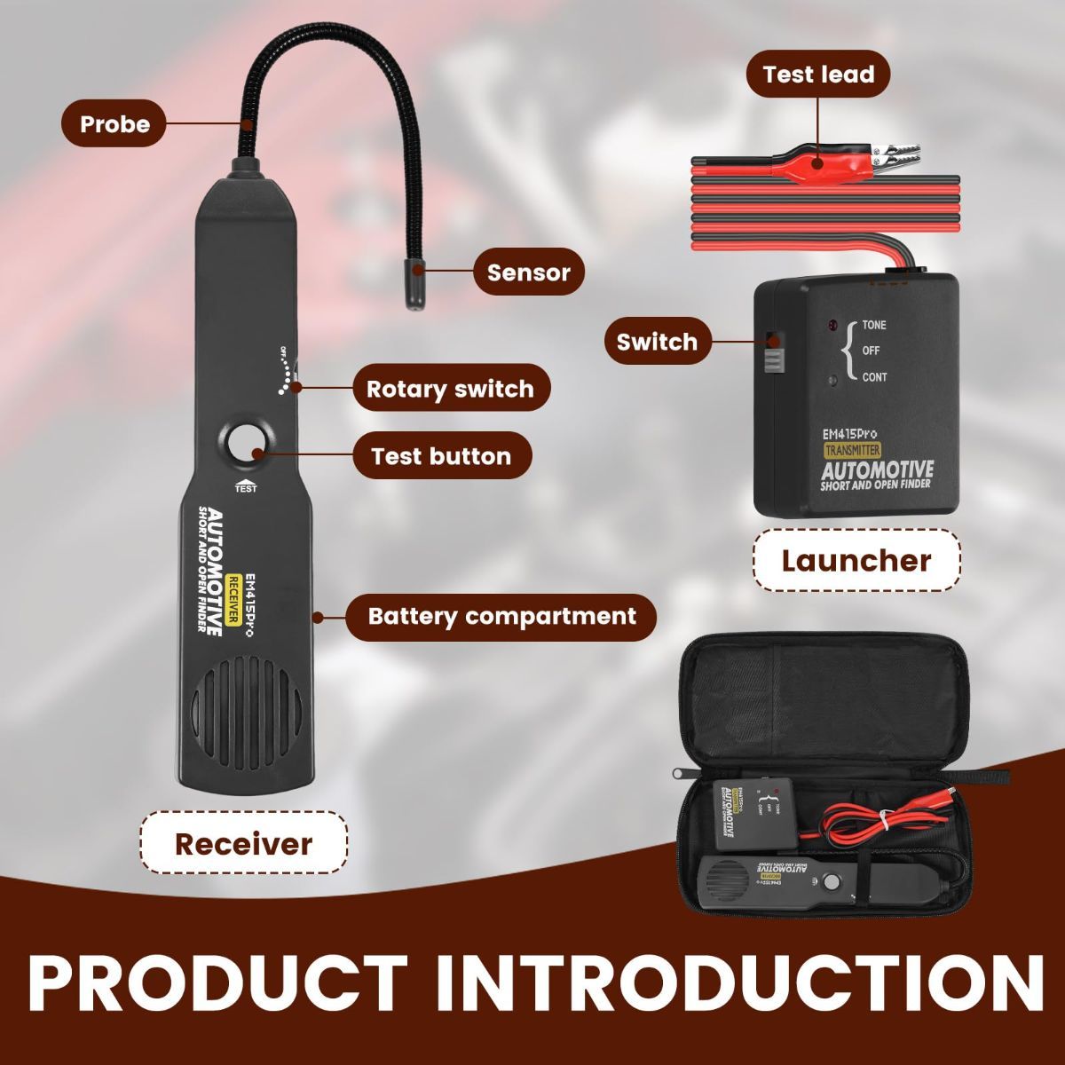 Electrical Short Open Finder for Em415pro, Professional Wire Break Finder, Automotive Circuit Tester, Cable Fault Locator, DC 6-42V Adjustable Circuit Breaker Finder Tool for Cars Trucks