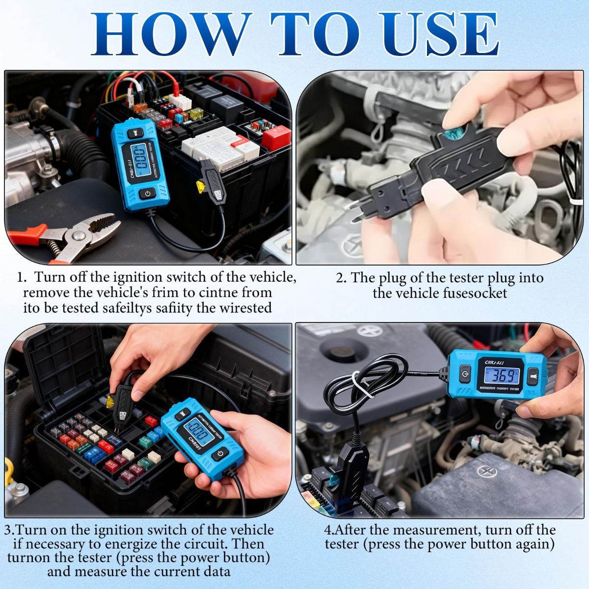 Automotive Circuit Fault Probe Tester, 20A 48V-High-Precision Current Tester, 2-in-1 Wire Tracer Short Finder, Car Relay Fuse Checker with LED Display & Front Light