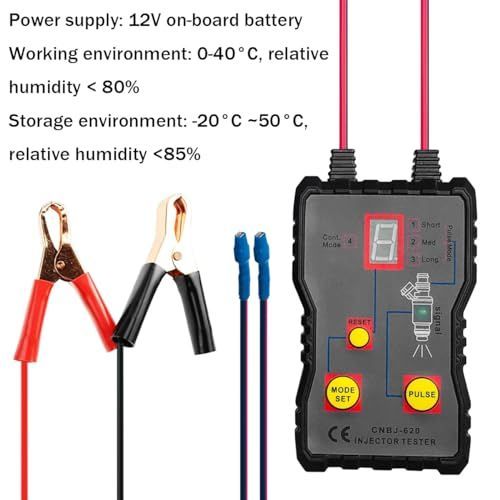 Fuel Injector Tester Cleaner Kit, 12V Car Injector Tester with 2 Adapters 4 Pulse Modes, DIY Cleaning Tool Set with Short Circuit Protection, Automotive Gasoline Injector Tester MZ620