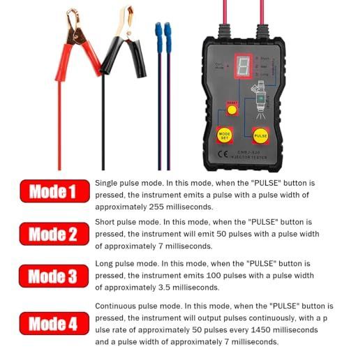 Fuel Injector Tester Cleaner Kit, 12V Car Injector Tester with 2 Adapters 4 Pulse Modes, DIY Cleaning Tool Set with Short Circuit Protection, Automotive Gasoline Injector Tester MZ620