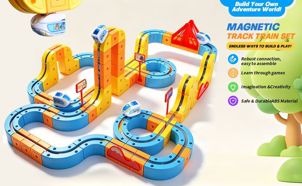 Magnetic Electric Train Set for Kids Ages 3-8, 100PCS Flexible Track Building Toy with Motorized Train, STEM Gift for Boys and Girls