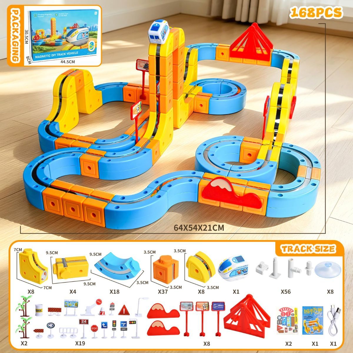 Magnetic Electric Train Set for Kids Ages 3-8, 100PCS Flexible Track Building Toy with Motorized Train, STEM Gift for Boys and Girls